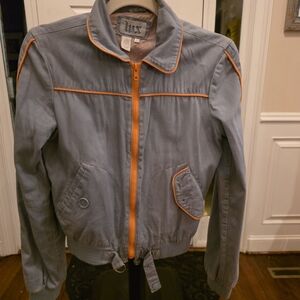 Lux Blue Bomber jacket with orange trim and zipper.vintage. S